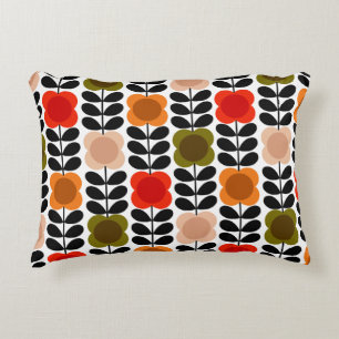 Retro Cheerful Spot Flowers Stem, Tomato Pink Decorative Cushion