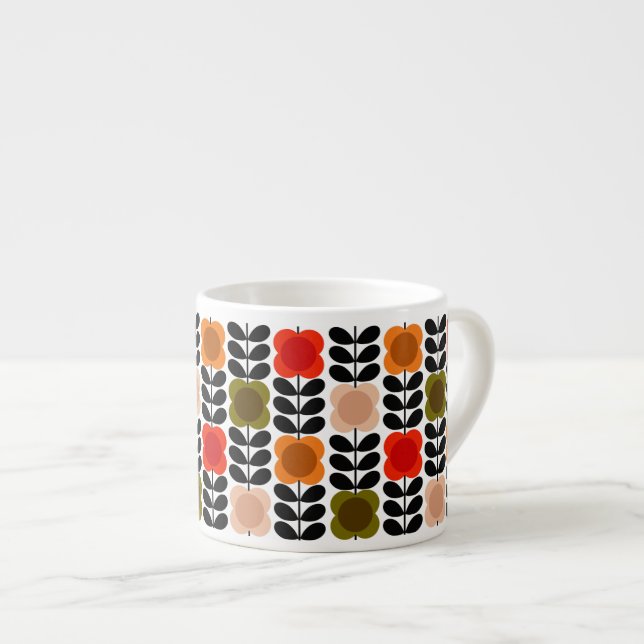 Retro Cheerful Spot Flowers Stem, Tomato Pink Espresso Cup (Front Right)