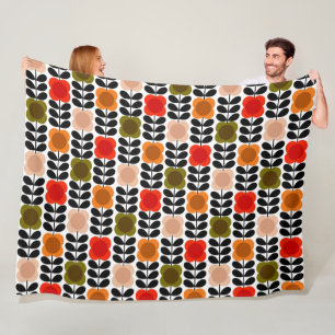 Retro Cheerful Spot Flowers Stem, Tomato Pink Fleece Blanket