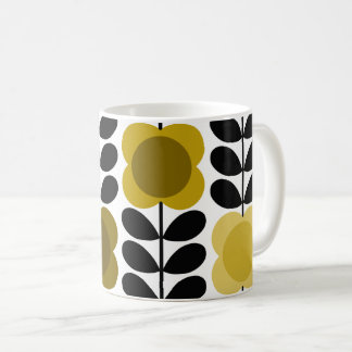 Retro Cheerful Spot Flowers Stem, Yellow Grey Coffee Mug