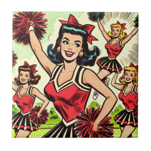 Retro Cheerleader Comics Ceramic Tile