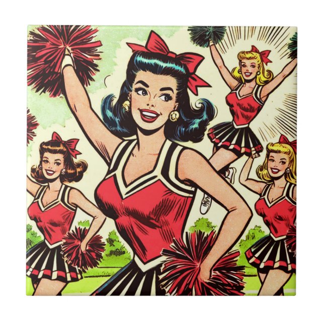 Retro Cheerleader Comics Ceramic Tile (Front)