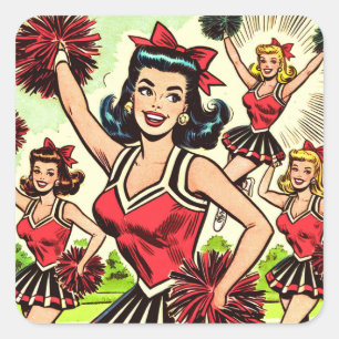 Retro Cheerleader Comics Square Sticker