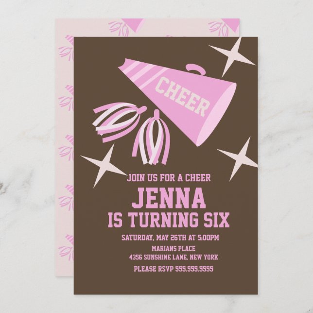 Retro Cheerleading  Party Birthday Invitation (Front/Back)