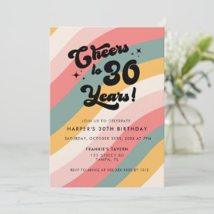 Retro Cheers to 30 Years Colourful 30th Birthday Invitation