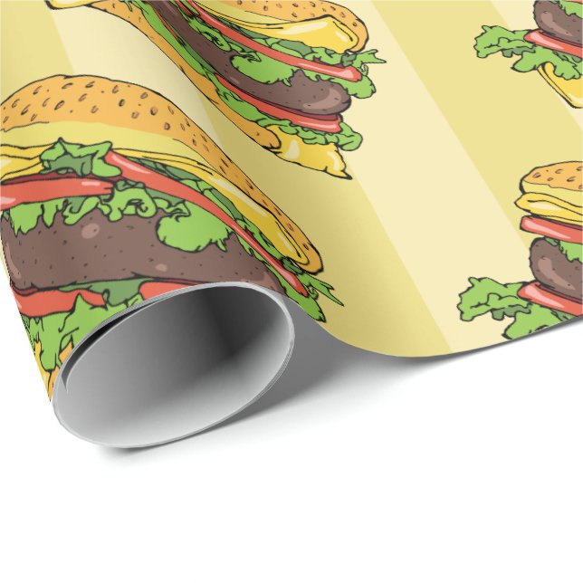 Retro Cheese Burger Graphic Food Pattern Wrapping Paper (Roll Corner)