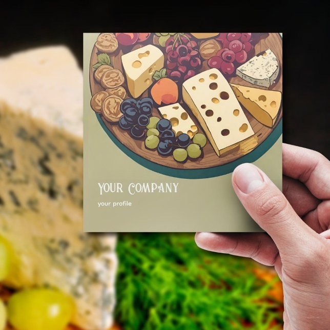  retro cheese platter with grapes  square business card (Creator Uploaded)