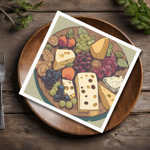  retro cheese selection with grapes  napkin