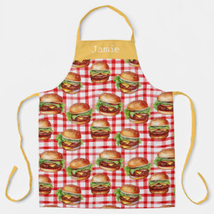 Retro Cheeseburger Personalized Name Apron
