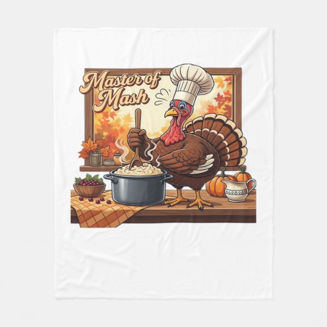 Retro Chef Turkey Thanksgiving Classic T-Shirt Fleece Blanket (Front)