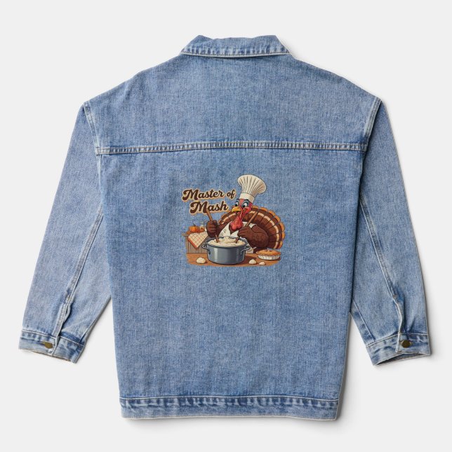 Retro Chef Turkey Thanksgiving Oversized T-Shirt Denim Jacket (Back)