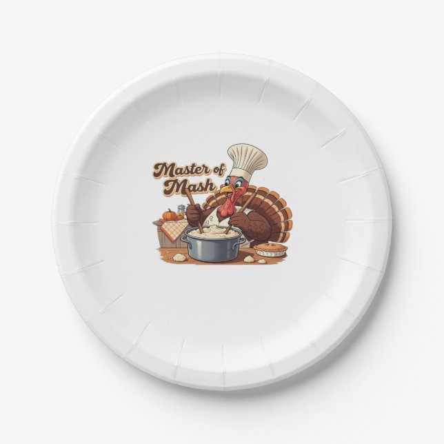 Retro Chef Turkey Thanksgiving Oversized T-Shirt Paper Plate (Front)