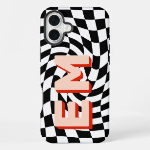 Retro Chequerboard Aesthetic Monogram iPhone 16 Plus Case