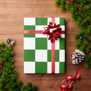Retro Chequerboard Chequered Board Green Christmas Wrapping Paper