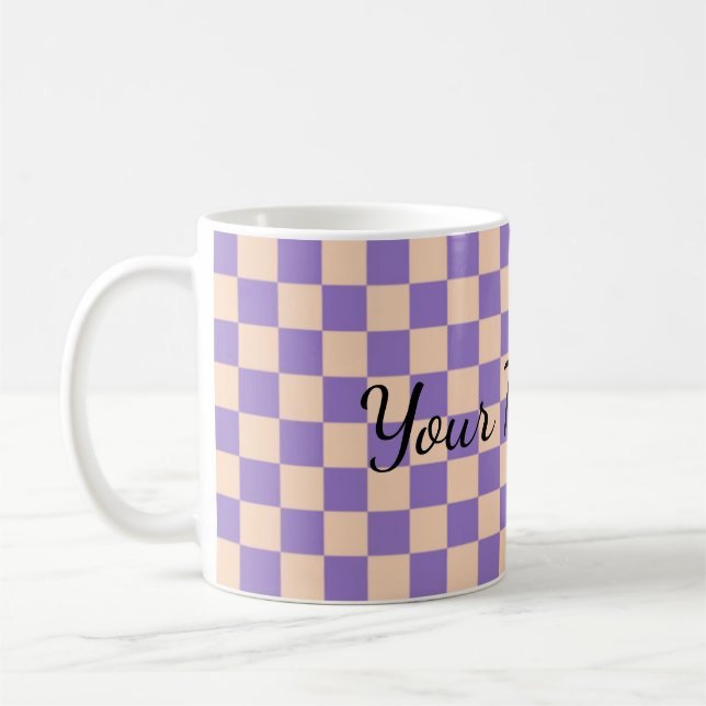 Retro Chequerboard Cute Lavender Coffee Mug (Left)