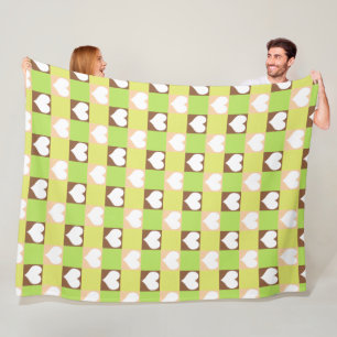 Retro Chequerboard Heart Pattern Fleece Blanket