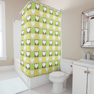 Retro Chequerboard Heart Pattern Shower Curtain