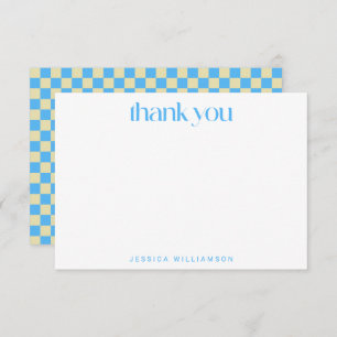 Retro Chequerboard Light Blue Custom Bridal Shower Thank You Card