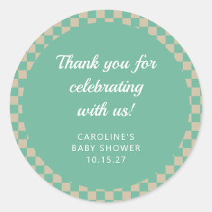 Retro Chequerboard Mint Shower Custom Thank You Classic Round Sticker