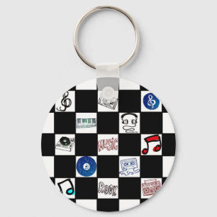 Retro Chequerboard Music Cassettes & More Key Ring