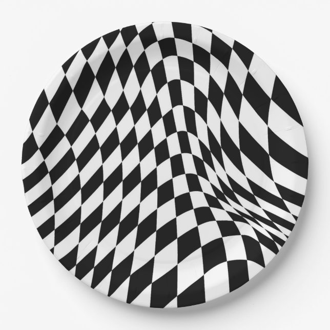 Retro Chequerboard  One Happy Dude Party Paper Plate (Front)
