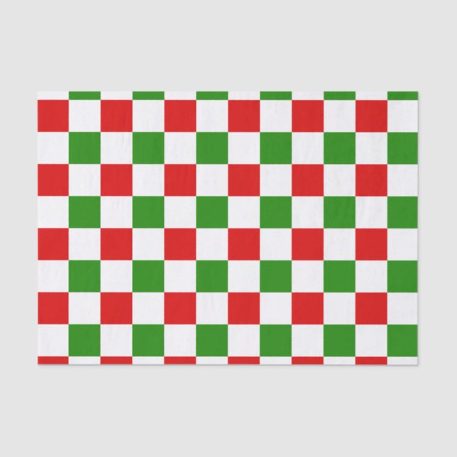 Retro Chequerboard Red and Green Christmas  Tissue Paper (Front)