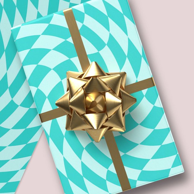Retro chequerboard swirl aqua blue checkers wrapping paper sheet (Retro checkerboard swirl aqua blue checkers wrapping paper sheets)