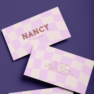 Retro Chequerboard  Swirl Pink Business Card