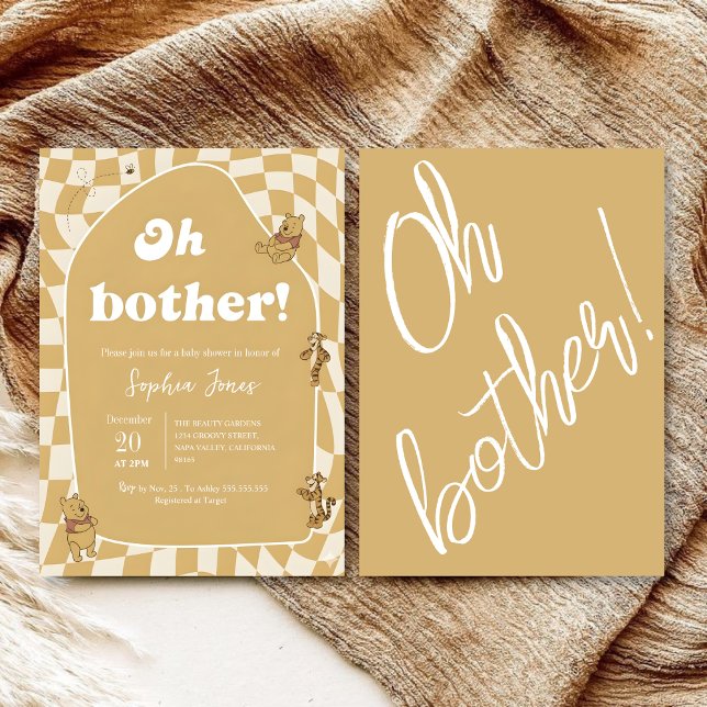 Retro Chequerboard Winnie the Pooh Baby Shower Invitation (Creator Uploaded)