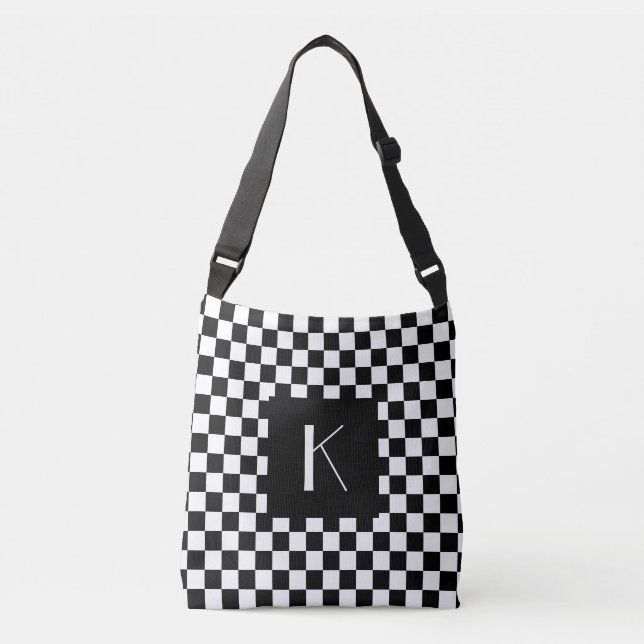 retro chequerboard with your monogram crossbody bag (Front)