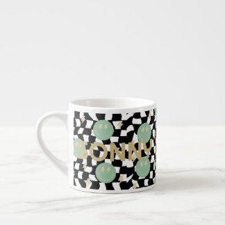 Retro Chequered and Lightening Bolts Name Kid Mug