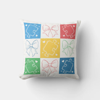 Retro Chequered Autism Awareness Coquette Bow Cushion