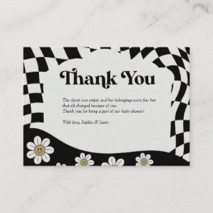 Retro Chequered Black White Baby Shower thank you Enclosure Card