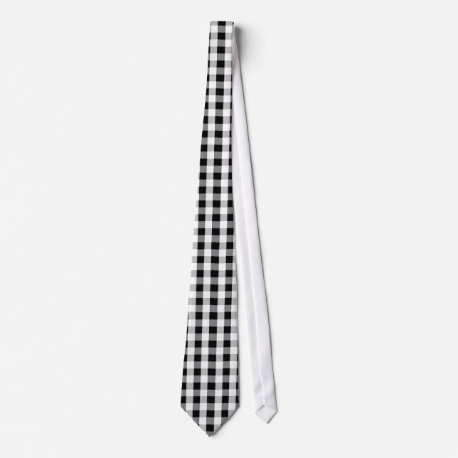 Retro Chequered Black White Grey Tie (Front)