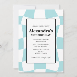 Retro Chequered Blue 91st birthday Invitation