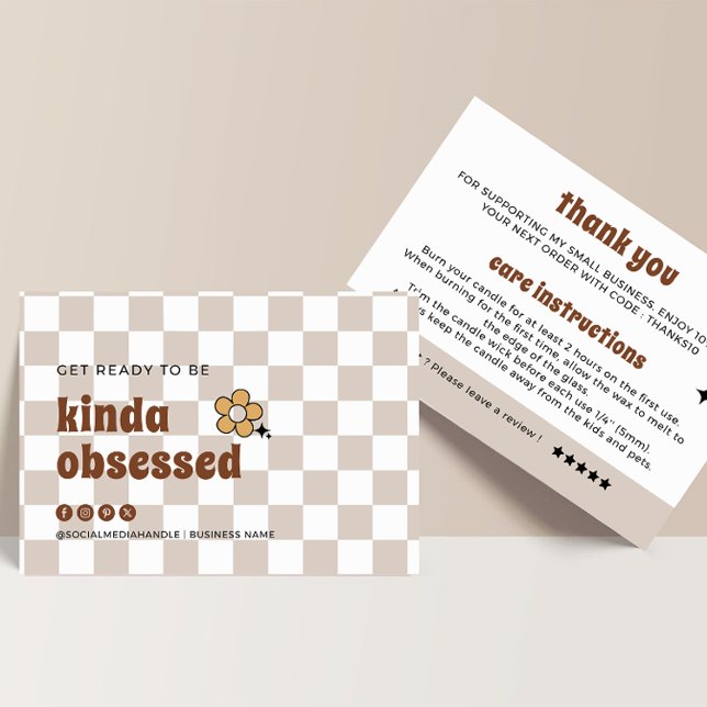 Retro Chequered Candle Care  Thank You Card (Creator Uploaded)