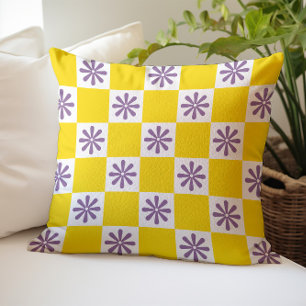 Retro Chequered Chequered Floral Pattern Cushion