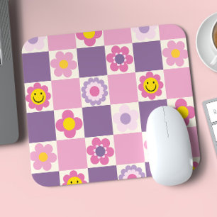 Retro Chequered Chequered Y2K Floral Pattern Mouse Pad