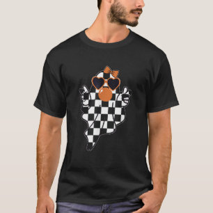 Retro Chequered Cute Pink Ghost Blowing Bubble Gum T-Shirt