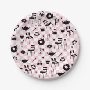 Retro Chequered Diner Pattern Paper Plate