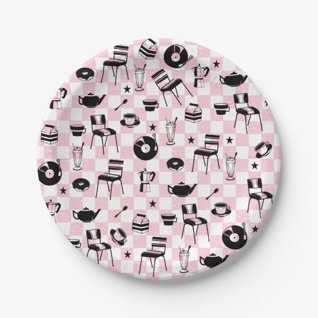 Retro Chequered Diner Pattern Paper Plate (Front)