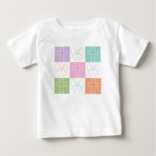 Retro Chequered Easter Cross Coquette Bow Baby T-Shirt