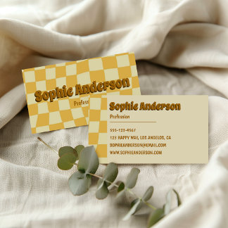 Retro Chequered Groovy 70s Vintage  Business Card