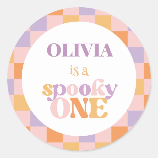 Retro Chequered Halloween First Birthday Classic Round Sticker (Front)