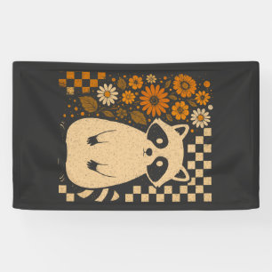 Retro Chequered Halloween Racoon Banner