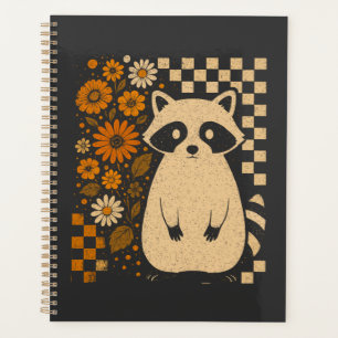 Retro Chequered Halloween Racoon Planner