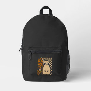 Retro Chequered Halloween Racoon Printed Backpack