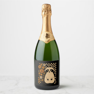 Retro Chequered Halloween Racoon Sparkling Wine Label