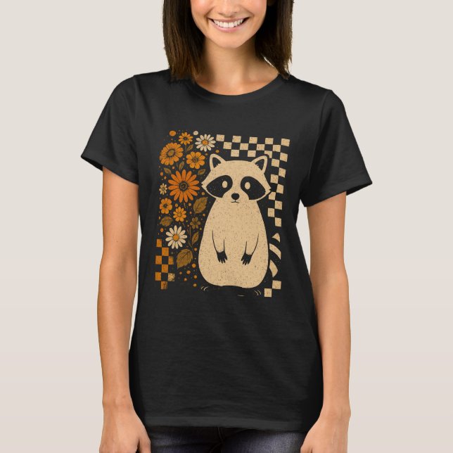 Retro Chequered Halloween Racoon T-Shirt (Front)