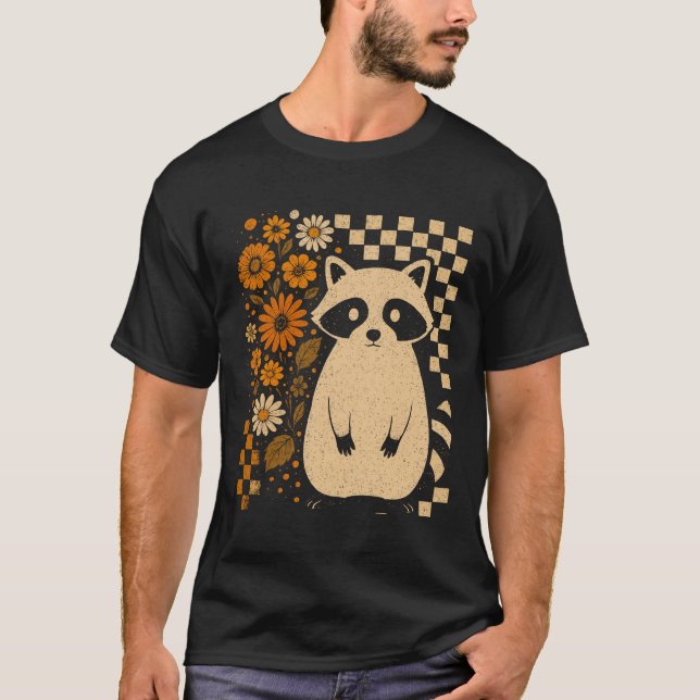 Retro Chequered Halloween Racoon T-Shirt (Front)